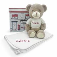 Babyblooms Personalised Christmas Bear And Baby Snuggle Wrap Gift Set