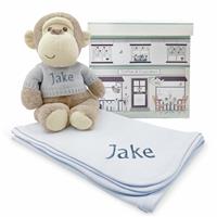 Babyblooms Personalised Morris Monkey Soft Toy And Snuggle Wrap Gift Set