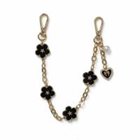 Freedom Gold Tone Chain Black Flower Charms Keyring