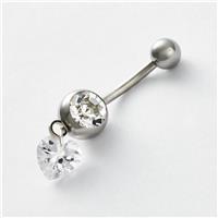 Revere Crystal Heart Cubic Zirconia Drop Surgical Steel Silver Belly Bar