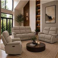 Aspire Kingsmere Fabric 3, 2 & 1 Seater Power Recliner Sofa - Natural