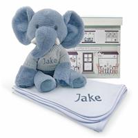 Babyblooms Personalised Esme Elephant Soft Toy And Baby Snuggle Wrap Gift Set