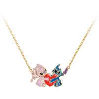 Disney Gold Plated Stitch and Angel Pendant Necklace