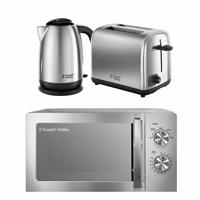Russell Hobbs Brushed Classics Bundle Kettle, 2Slice Toaster & Microwave-S/Steel
