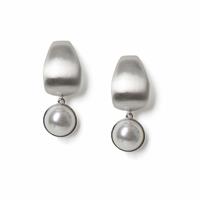Freedom Silver Tone Brushed Pearl Drop Earrings