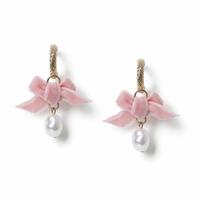 Freedom Pink Velvet Bow Pearl Drop Earrings