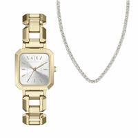 Armani Exchange Three Hand Gold Tone Stainless Steel Watch and Necklace Set