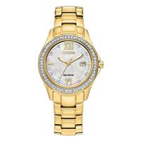 Citizen White Dial Crystal Brezel Gold Tone Stainless Steel Bracelet Watch