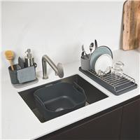 ReBorn 3 Piece Sink Tidy Washing Up Bowl and Compact Draining Rack - Dark Grey