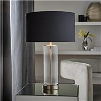 ValueLights Calin Glass Chrome Ribbed Table Lamp - Charcoal