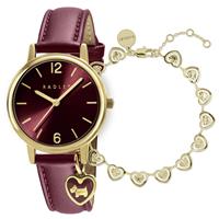 Radley Dark Cherry Leather Strap Watch and Bracelet Set