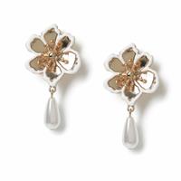 Freedom Gold Tone Flower Pearl Drop Earrings