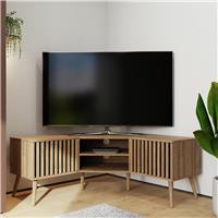 GFW Louvered 2 Door Corner TV Unit - Oak Effect