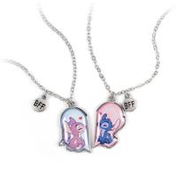 Disney Stitch and Angel BFF Heart Pendant Necklace Gift Set