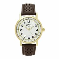 Limit Mens White Dial Round Gold Case Brown Leather Watch