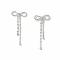 Freedom Silver Tone Bow Crystal Drop Earrings