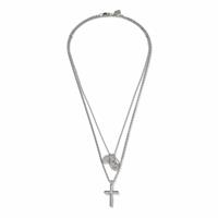 Uncommon Souls Silver Tone Multilayered Cross Pendant Necklace