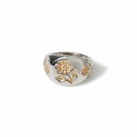 Freedom Silver Tone Floral Etched Statement Ring - Medium