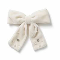 Flitzy White Velvet Bow with Pearls Hair Clip