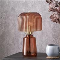 Pacific Zandra Glass Ribbed Table Lamp - Orange