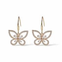 Freedom Gold Tone Crystal Accents Butterfly Hoop Drop Earrings