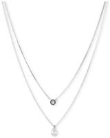 DKNY Silver Tone Crystal Drop Pendant Double Layer Necklace