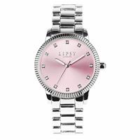 Lipsy Pink Dial Stone Set Silver Stainless Steel Bracelet Watch
