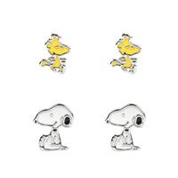 Peanuts Silver Plated Snoopy and Woodstock Stud Earrings Set