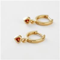 Revere Gold Plated Silver Red Cubic Zirconia Heart Drop Huggies Earrings