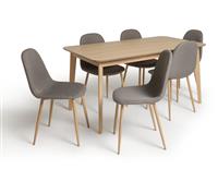 Habitat Skandi Wood Dining Table and 6 Beni Grey Chairs