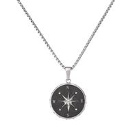 Revere Crystal Set Compass Pendant Stainless Steel Necklace