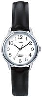 Timex Ladies Silver bezel watch with Black Leather Strap