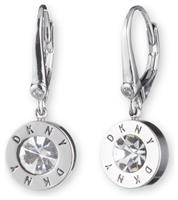 DKNY Silver Plated Crystal Logo Drop Earrings