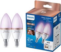 Philips WiZ E14 Colour Smart LED Wi-Fi Candle Bulbs - 2 Pack