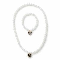 Flitzy Heart Charm Pearl Necklace and Bracelet Jewellery Set