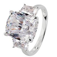Revere Sterling Silver Cushion Cubic Zirconia Trilogy Ring Q