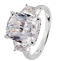 Revere Sterling Silver Cushion Cubic Zirconia Trilogy Ring N