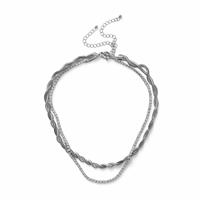 Freedom Silver Tone Stainless Steel Crystal Layered Necklace