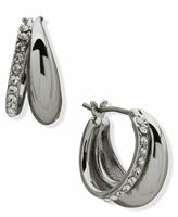 DKNY Silver Tone Pave Puffy Split Hoop Earrings