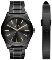 Armani Exchange Men Black Stainless Steel Bracelet Watch Set