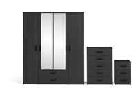 Argos Home Oslo 3 Piece 4 Door Wardrobe Set-Black & Oak