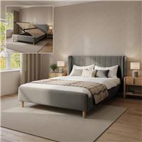 XR Living Lola Double Velvet Side Lift Ottoman Bed Frame - Grey
