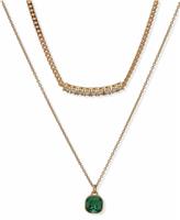 DKNY Gold Tone Emerald Cushion Pendant Tennis Double Chain Necklace