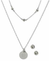 DKNY Silver Tone Logo Crystal Earrings and Pendant Set