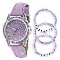 Tikkers Kids Stone Set Lilac Strap Watch and Bracelet Set
