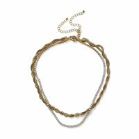 Freedom Gold Tone Stainless Steel Crystal Layered Necklace