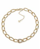 DKNY Gold Tone Pave Crystal Link Collar Necklace