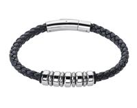 Revere Men's Stainless Steel and Leather Strap Bead Bracelet