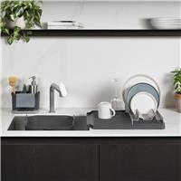 ReBorn 3 Piece Sink Tidy Washing Up Bowl and Large Draining Rack - Dark Grey