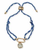 DKNY Gold Tone Crystal Charm Blue Cord Slider Bracelet